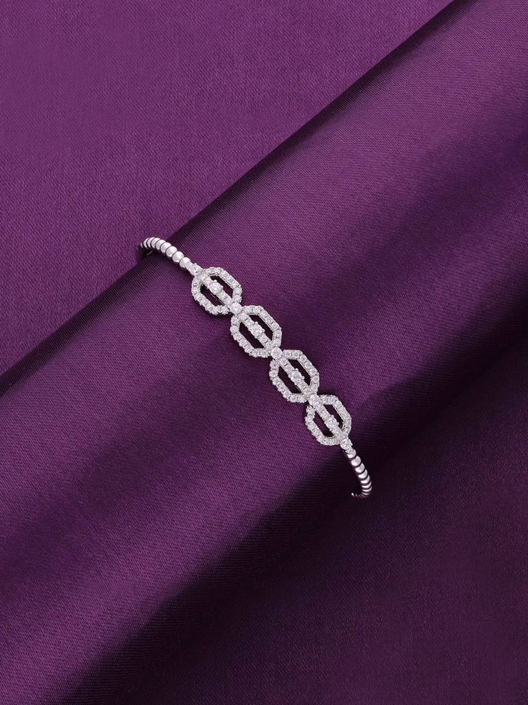 Shimmering Zirconia Sequence Silver Bangle Bracelet : BRBN65-S-NA