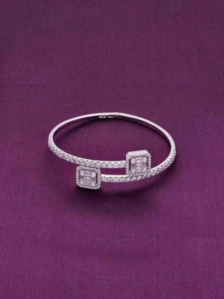 Crystal Baguettes Silver Bangle Bracelet : BRBN67-S-NA