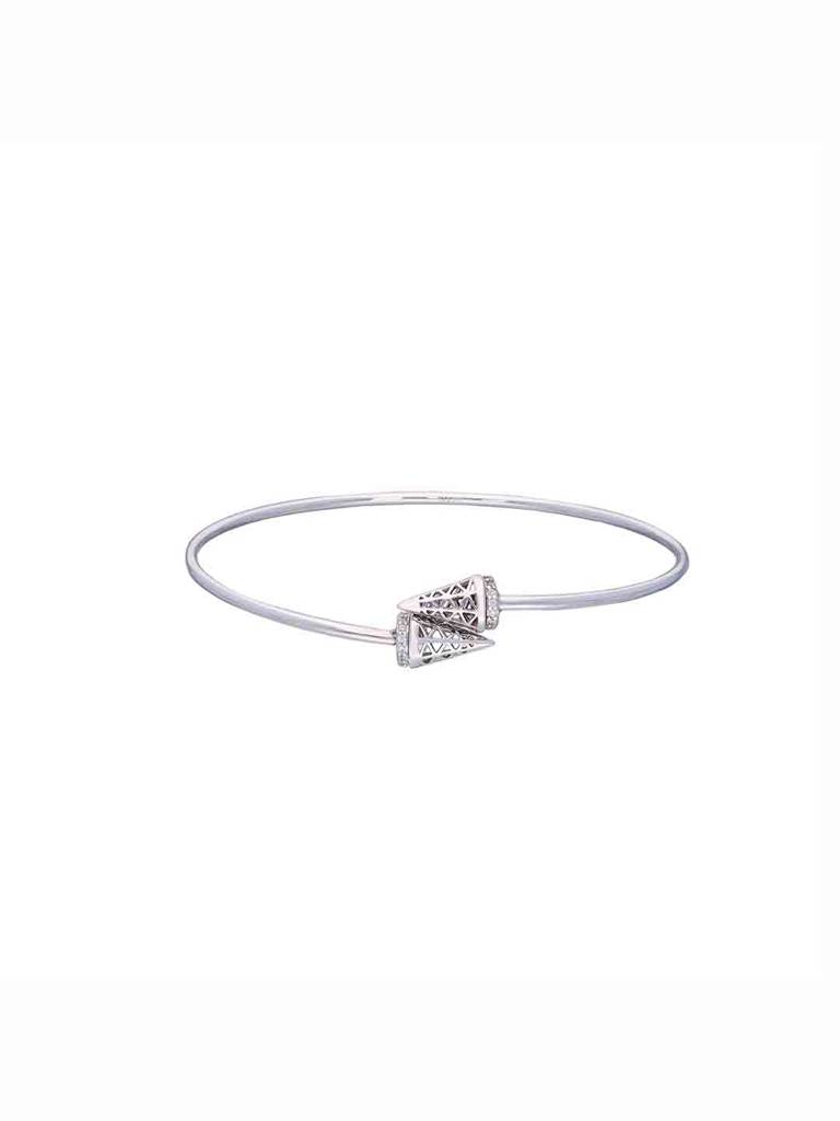 Twin Pyramids Silver Bangle Bracelet : BRBN72-S-NA