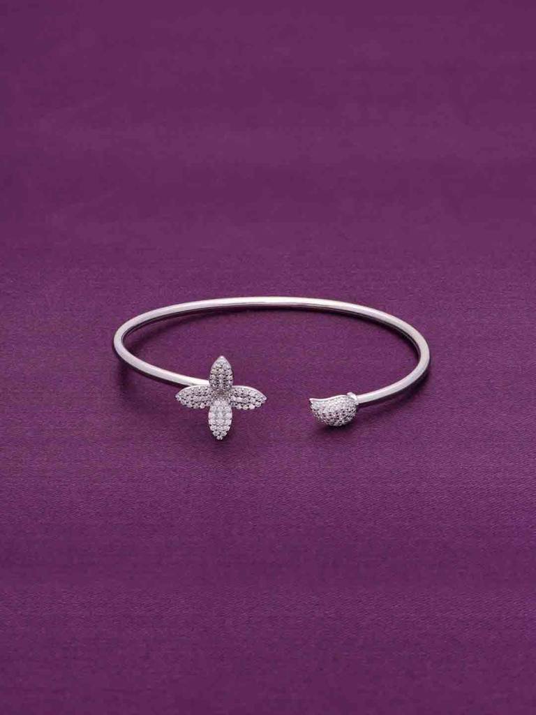 Blossoming Blooms Zircon Silver Bangle Bracelet : BRBN74-S-NA