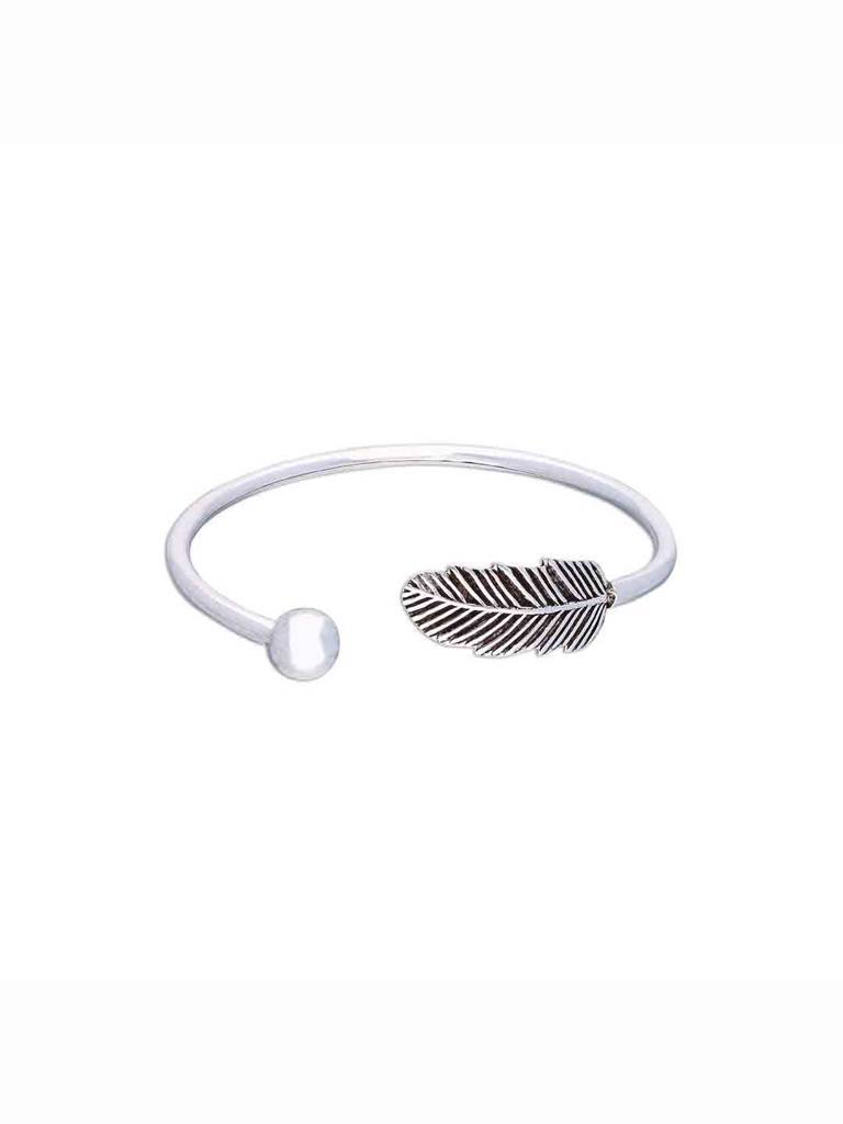 Solitaire Leaf Silver Bangle Bracelet : BRBN90-S-NA