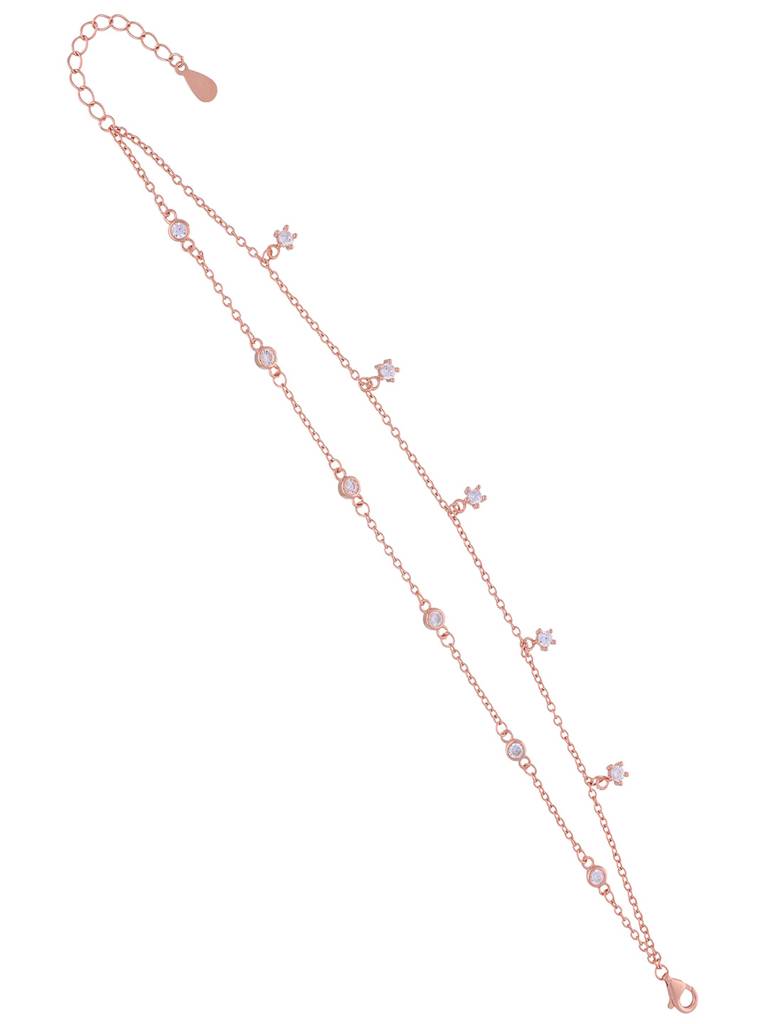 Sterling Silver Rose Gold Shimmering String Of Stars Charm Bracelet : BRCH12-RG-NA