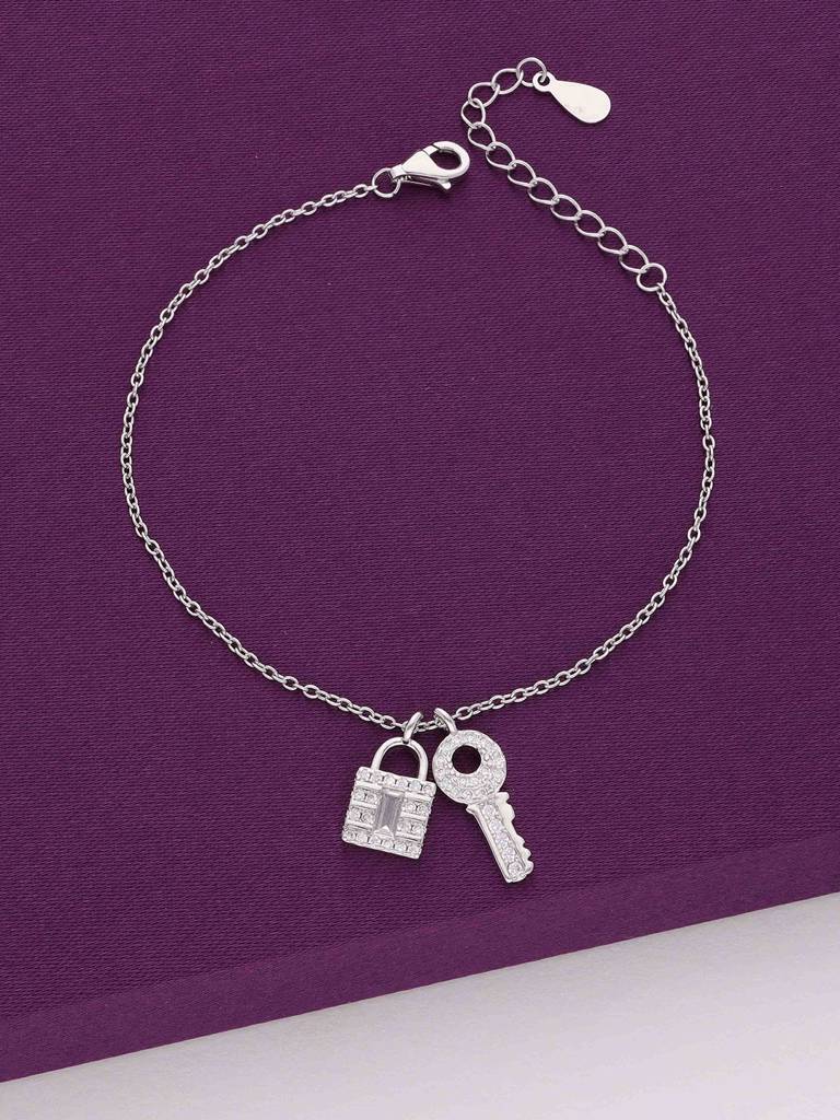 Sterling Silver Lock & Key Charm Bracelet : BRCH13-S-NA