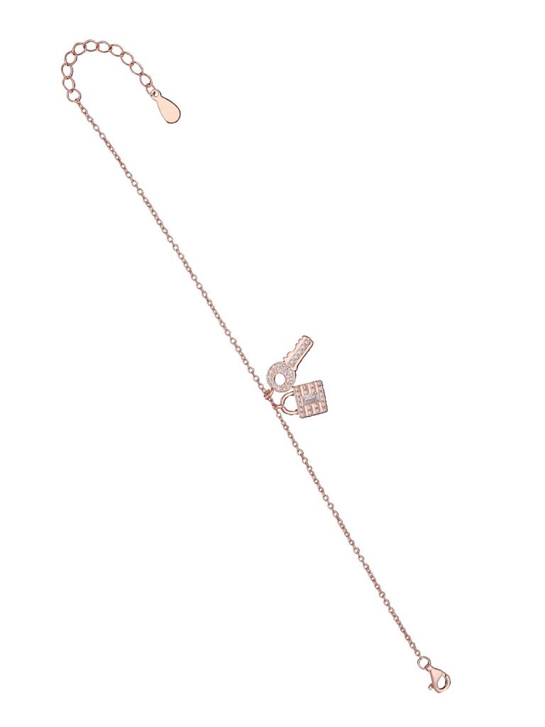 Sterling Silver Rose Gold Lock & Key Charm Bracelet : BRCH14-RG-NA