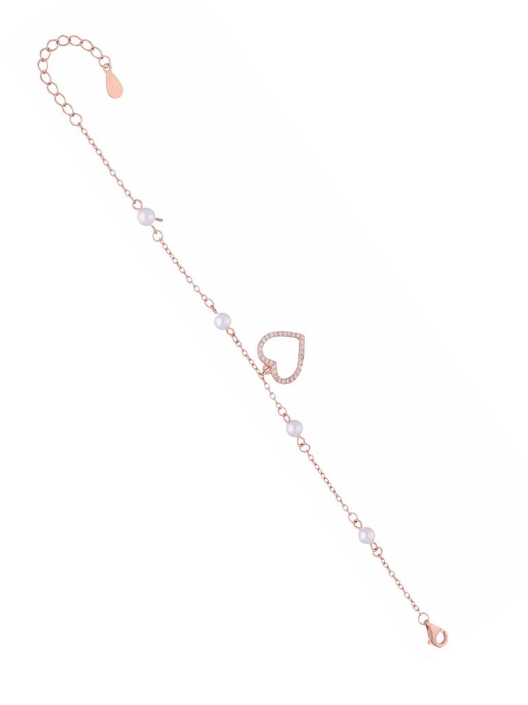 Sterling Silver Rose Gold Pearls With A Heart Charm Bracelet : BRCH16-RG-NA