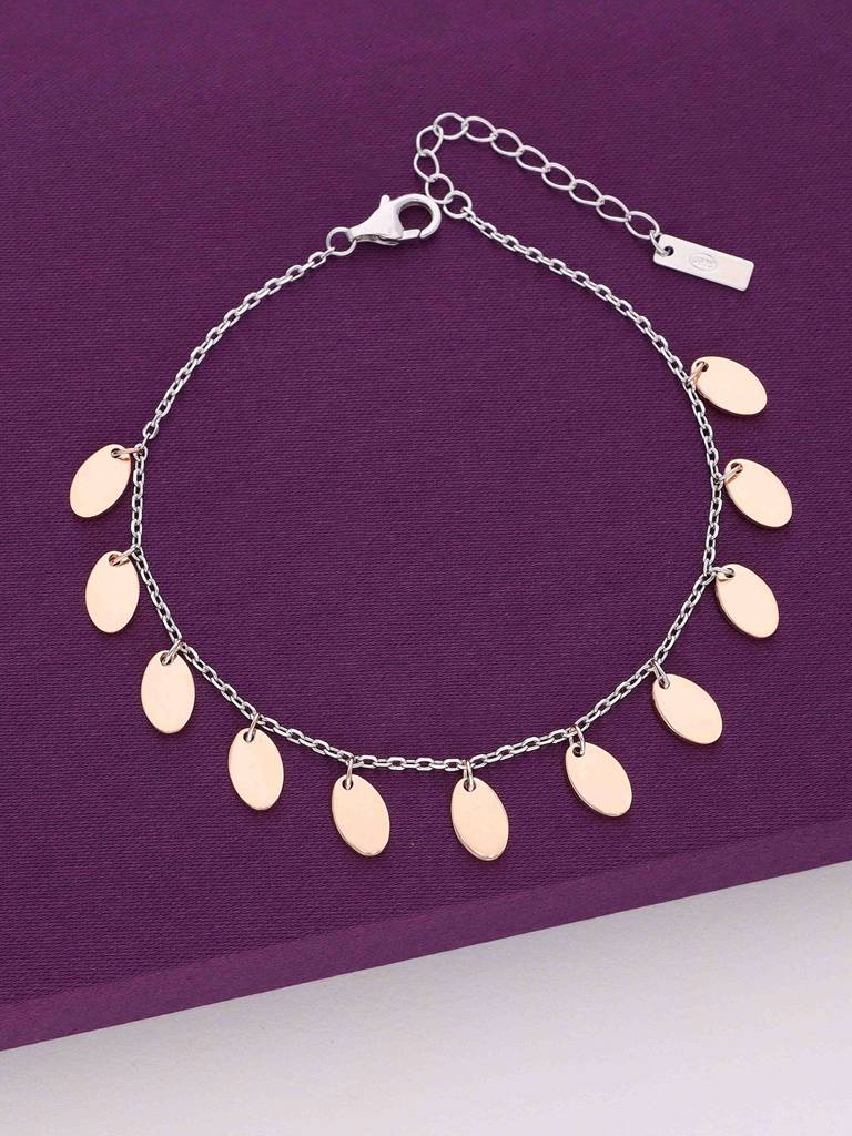 Sterling Silver Rose Gold Dancing Coins Charm Bracelet : BRCH21-RG-NA