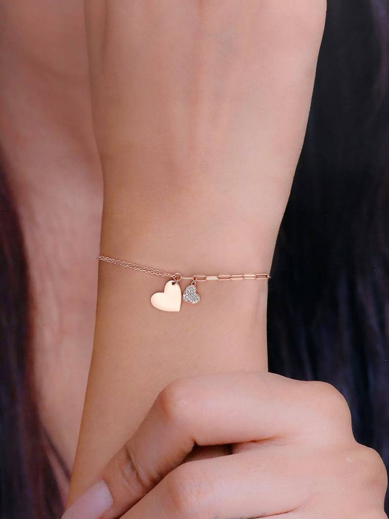 Sterling Silver Rose Gold Coupled Compassion Charm Bracelet : BRCH23-RG-NA