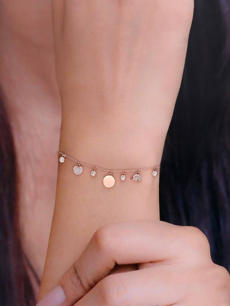 Sterling Silver Rose Gold Mesmerising Mashup Multi Charm Bracelet : BRCH27-RG-NA