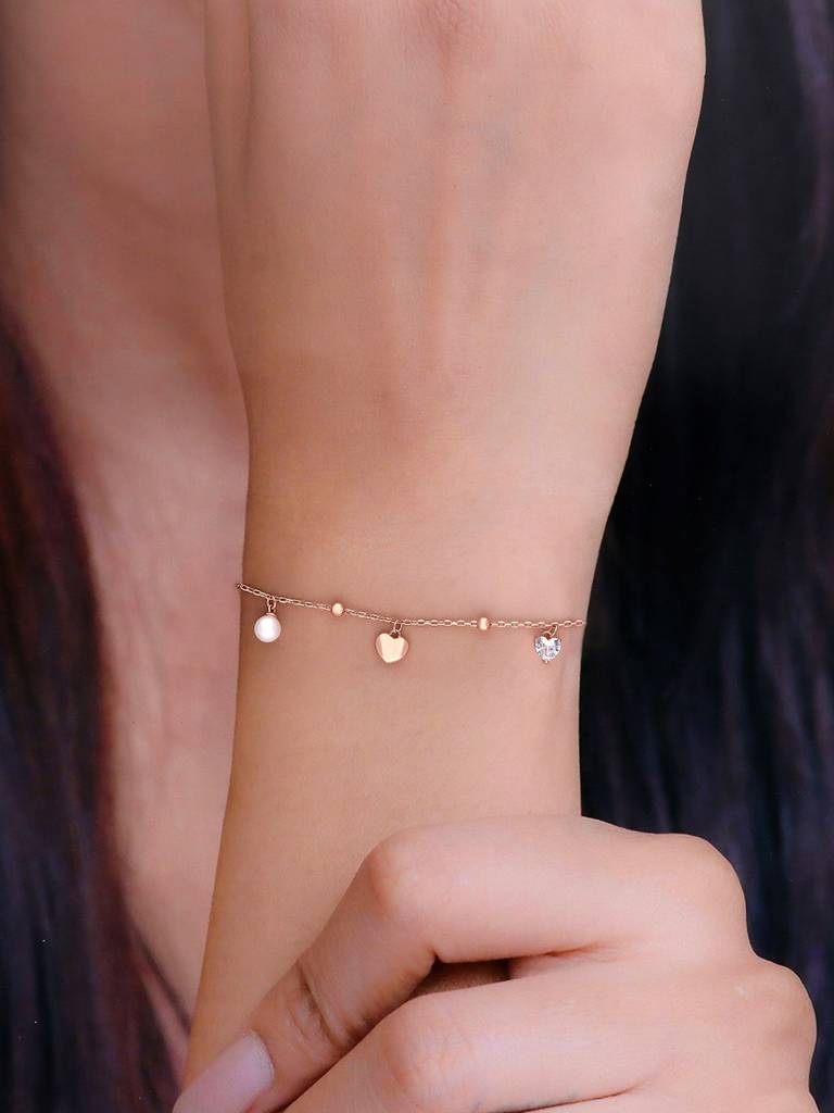 Sterling Silver Rose Gold Sparkling Sonata Multi Charm Bracelet : BRCH29-RG-NA