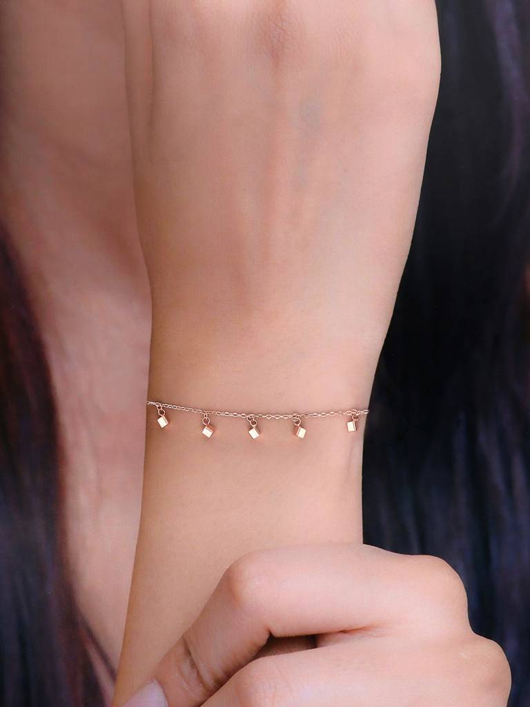 Sterling Silver Rose Gold Embedded Cubes Bracelet : BRCH36-RG-NA