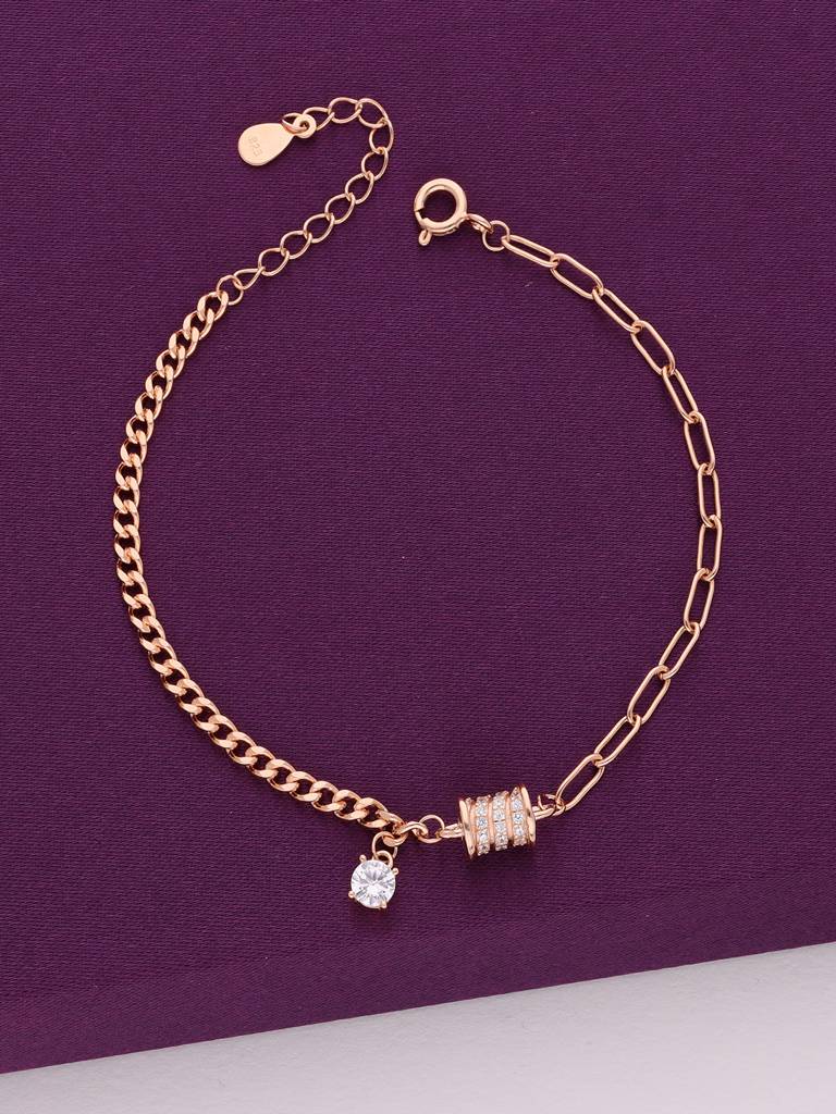 Sterling Silver Rose Gold Link Chain Zircon Charm Bracelet : BRCH41-RG-NA