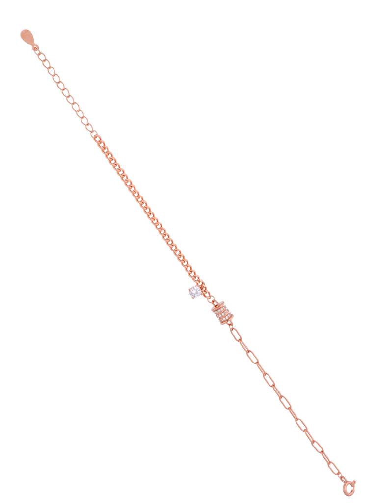 Sterling Silver Rose Gold Link Chain Zircon Charm Bracelet : BRCH41-RG-NA