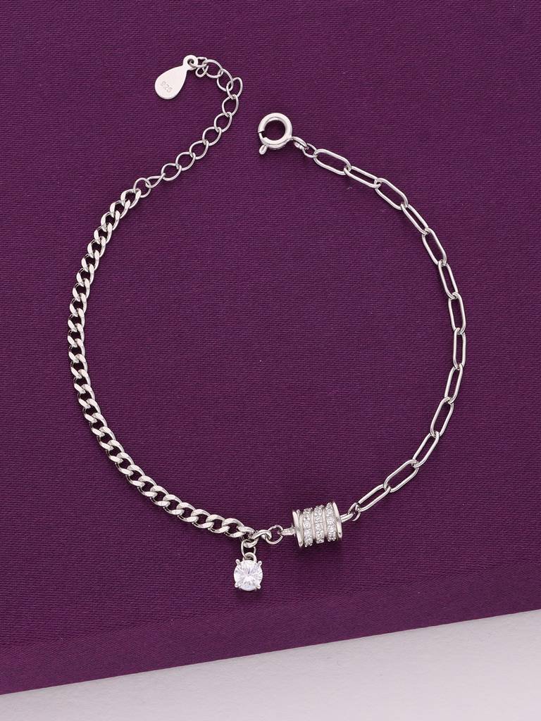 Sterling Silver Link Chain Zircon Charm Bracelet : BRCH41-S-NA