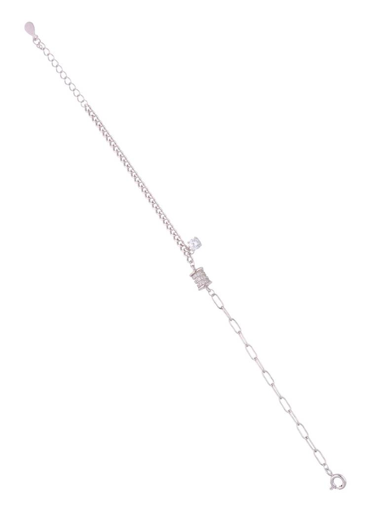 Sterling Silver Link Chain Zircon Charm Bracelet : BRCH41-S-NA
