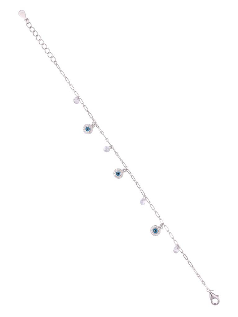 Sterling Silver Evil Eye Zircon Charm Bracelet : BRCH42-S-NA
