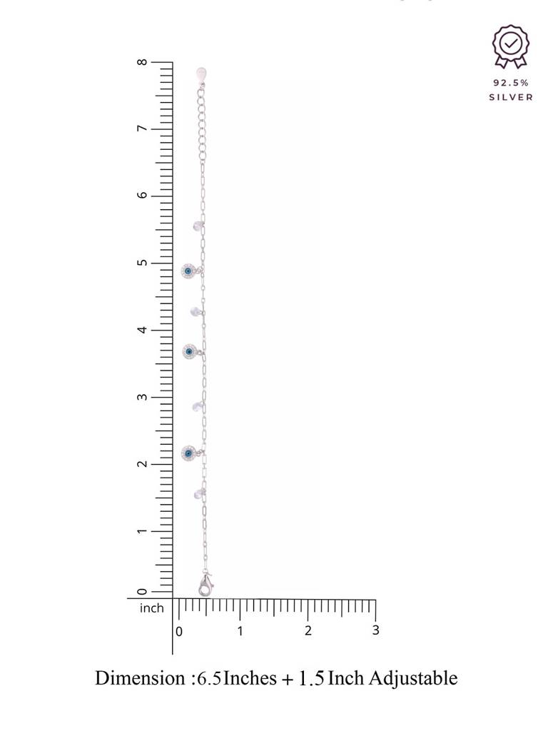 Sterling Silver Evil Eye Zircon Charm Bracelet : BRCH42-S-NA