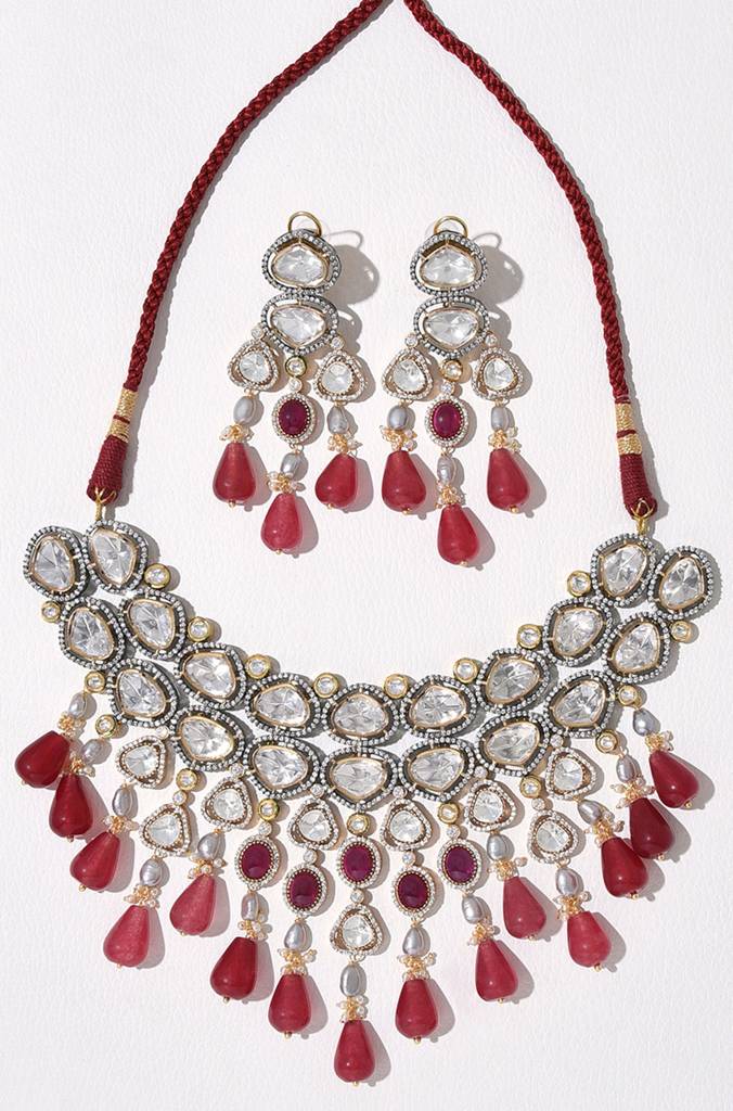 Red Polki Bridal Choker Set