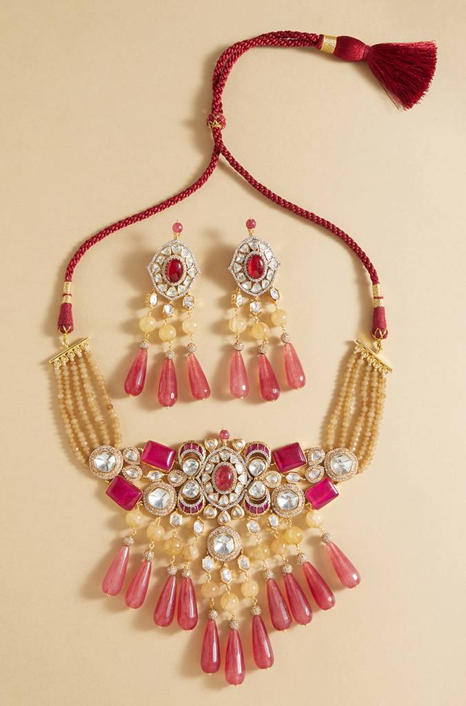 Tourmaline & Polki Bridal Necklace Set