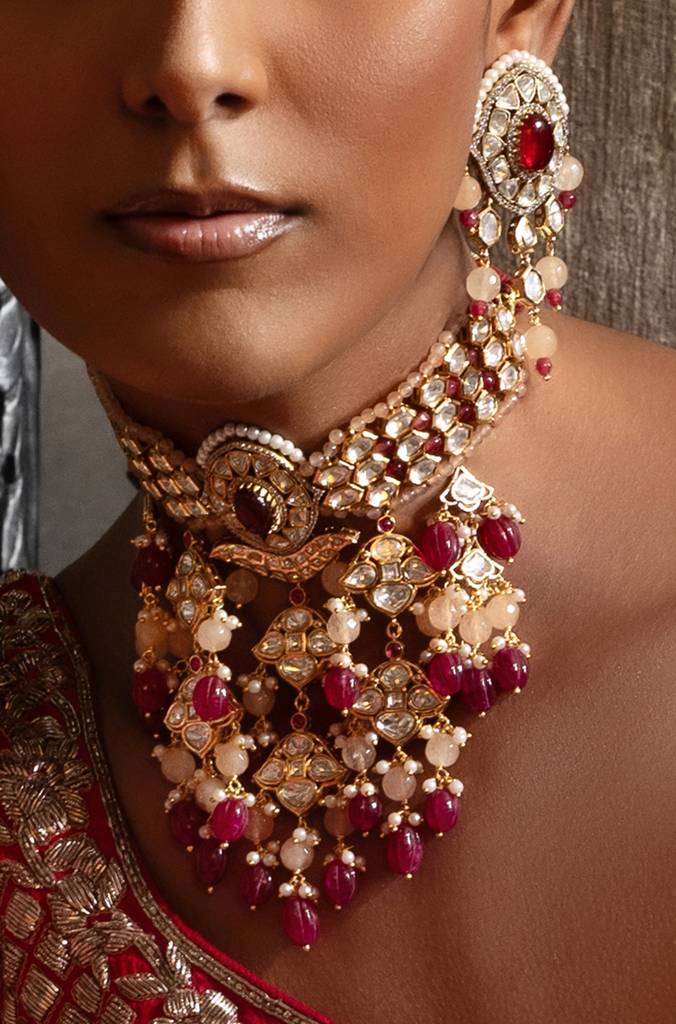 Red Polki Bridal Choker Set