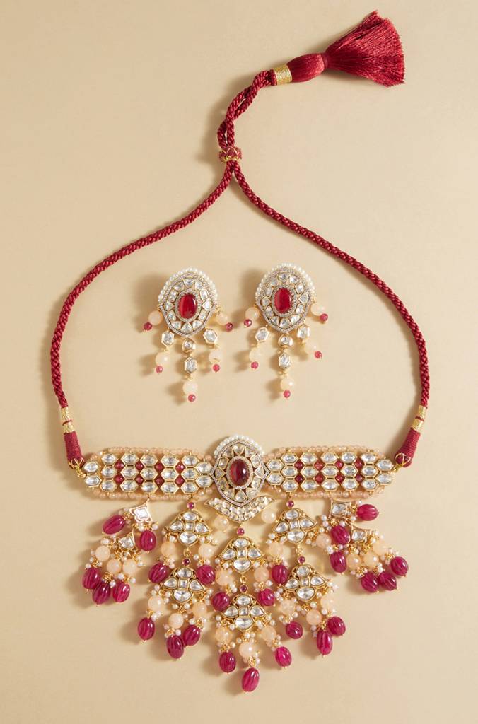 Red Polki Bridal Choker Set