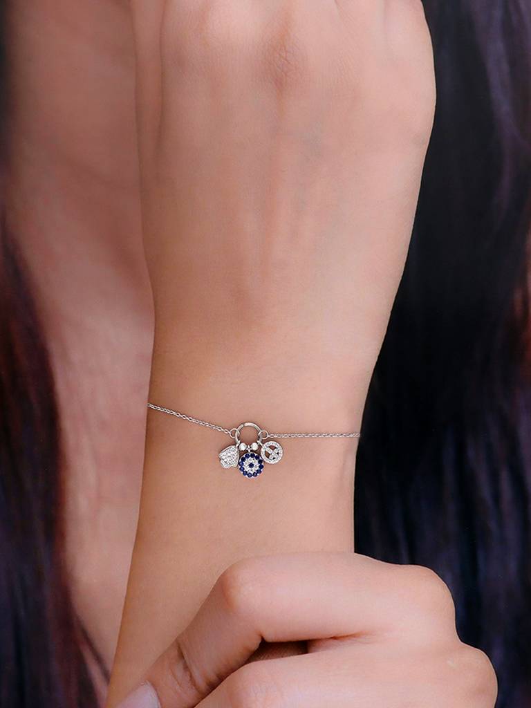Sterling Silver Trendy Evil Eye Charm Bracelet : BRLO102-S-NA