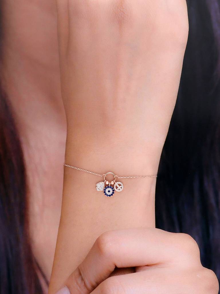 Sterling Silver Rose Gold Trendy Evil Eye Charm Bracelet : BRLO103-RG-NA