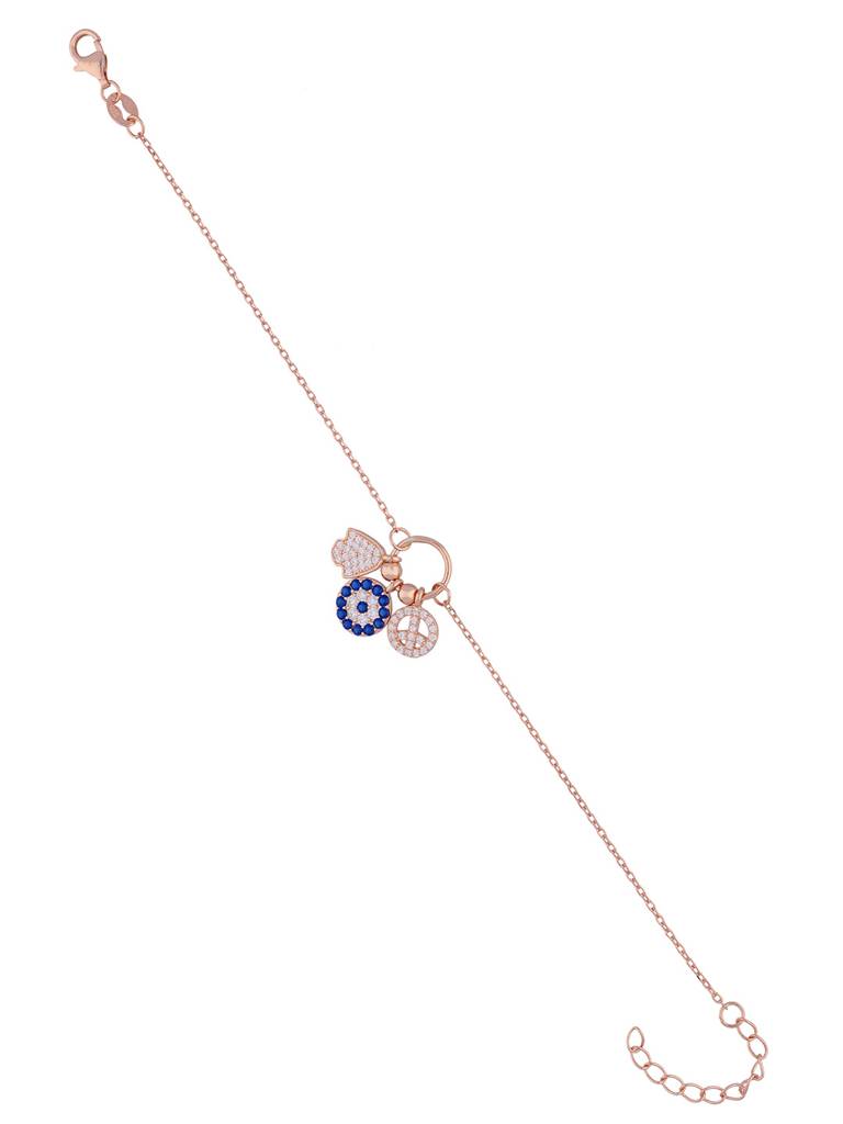 Sterling Silver Rose Gold Trendy Evil Eye Charm Bracelet : BRLO103-RG-NA