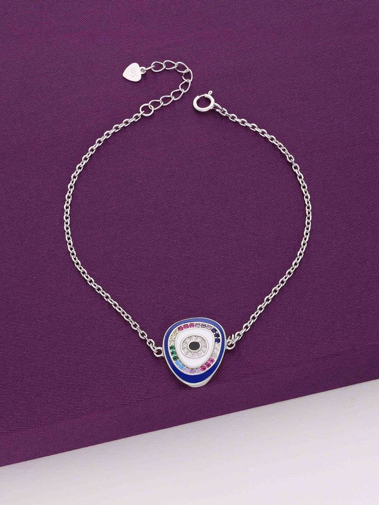 Sterling Silver Minimalistic Multi Colour Single Evil Eye Bracelet : BRLO104-S-NA