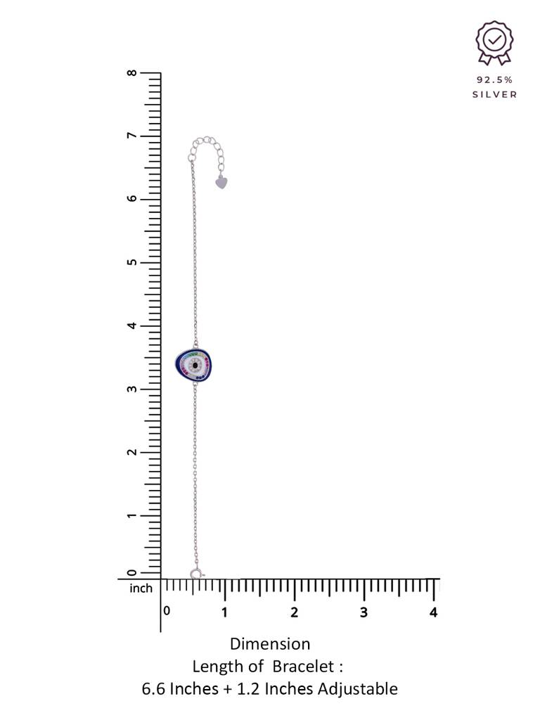 Sterling Silver Minimalistic Multi Colour Single Evil Eye Bracelet : BRLO104-S-NA