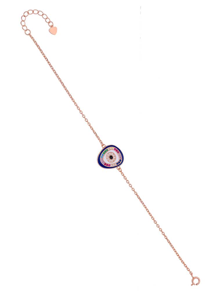 Sterling Silver Rose Gold Minimalistic Multi Colour Single Evil Eye Bracelet : BRLO105-RG-NA