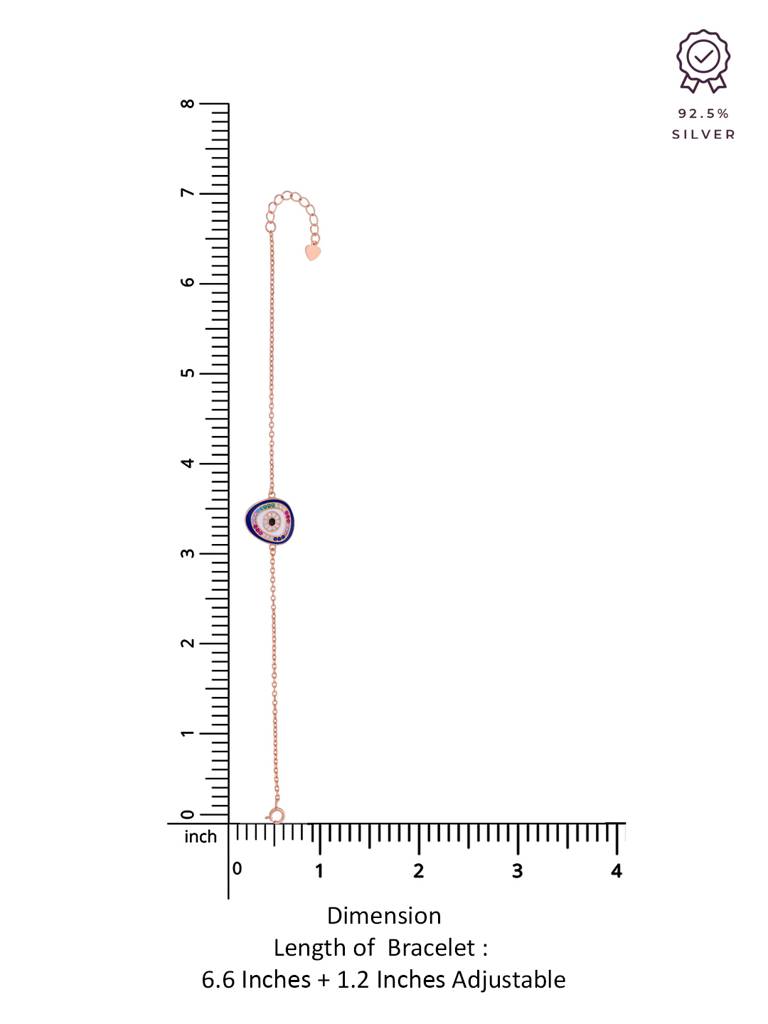 Sterling Silver Rose Gold Minimalistic Multi Colour Single Evil Eye Bracelet : BRLO105-RG-NA
