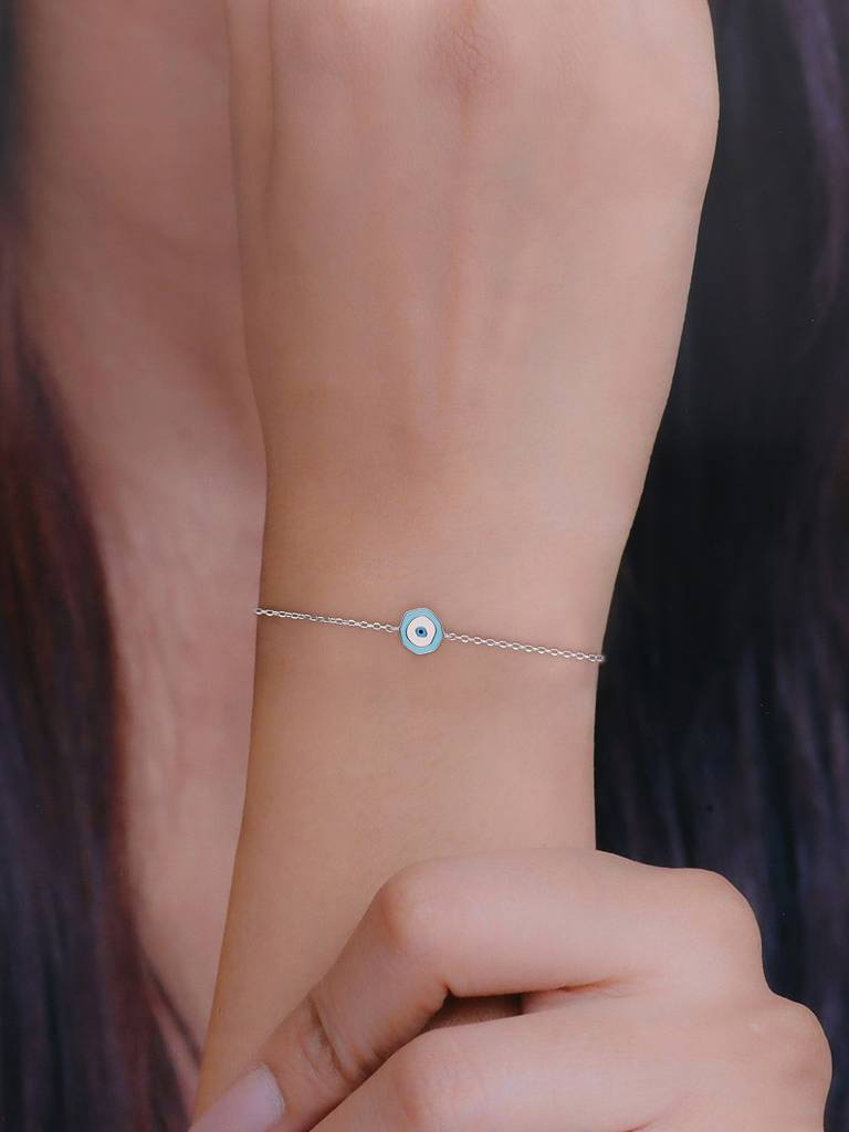 Sterling Silver Trendy Enamelled Single Evil Eye Bracelet : BRLO106-S-NA