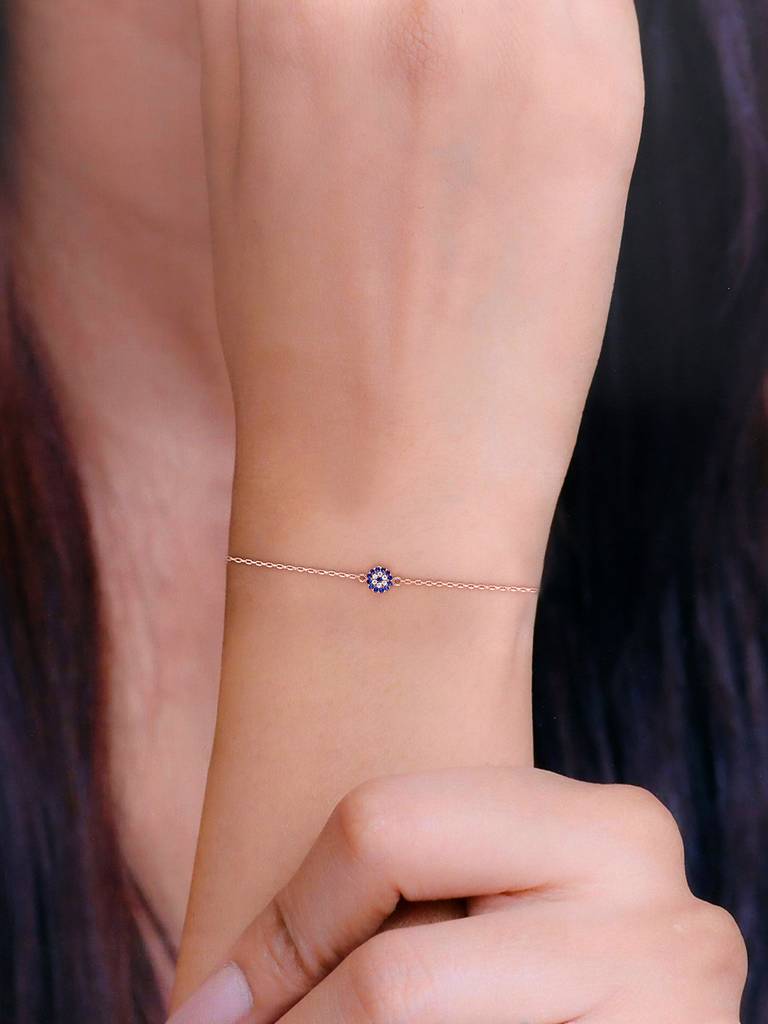 Sterling Silver Rose Gold Gorgeous Single Mini Evil Eye Bracelet : BRLO121-RG-NA