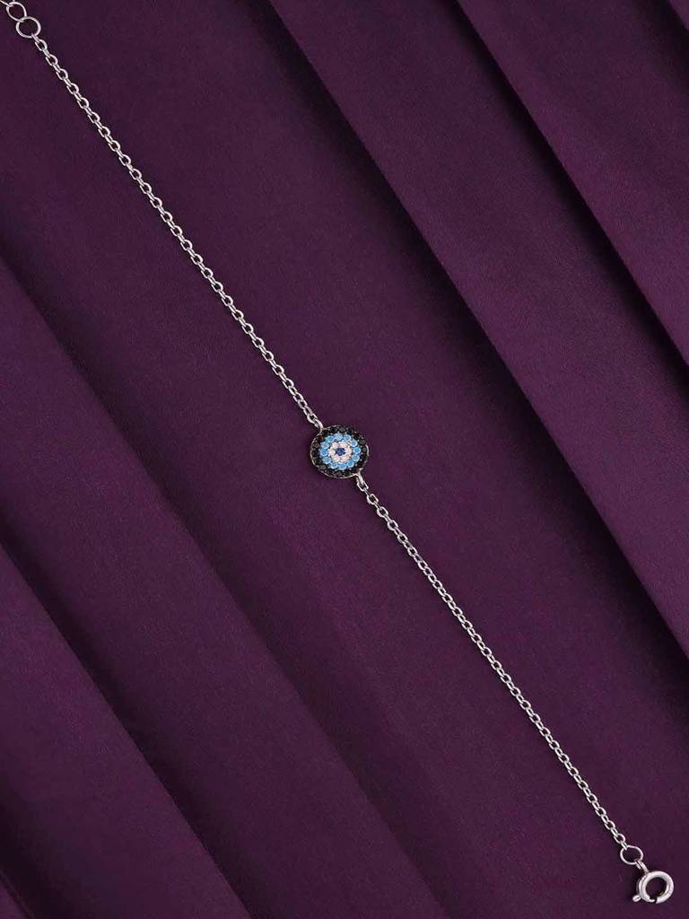 92.5 Silver Minimalistic Evil Eye Bracelet : BRLO122-S-NA