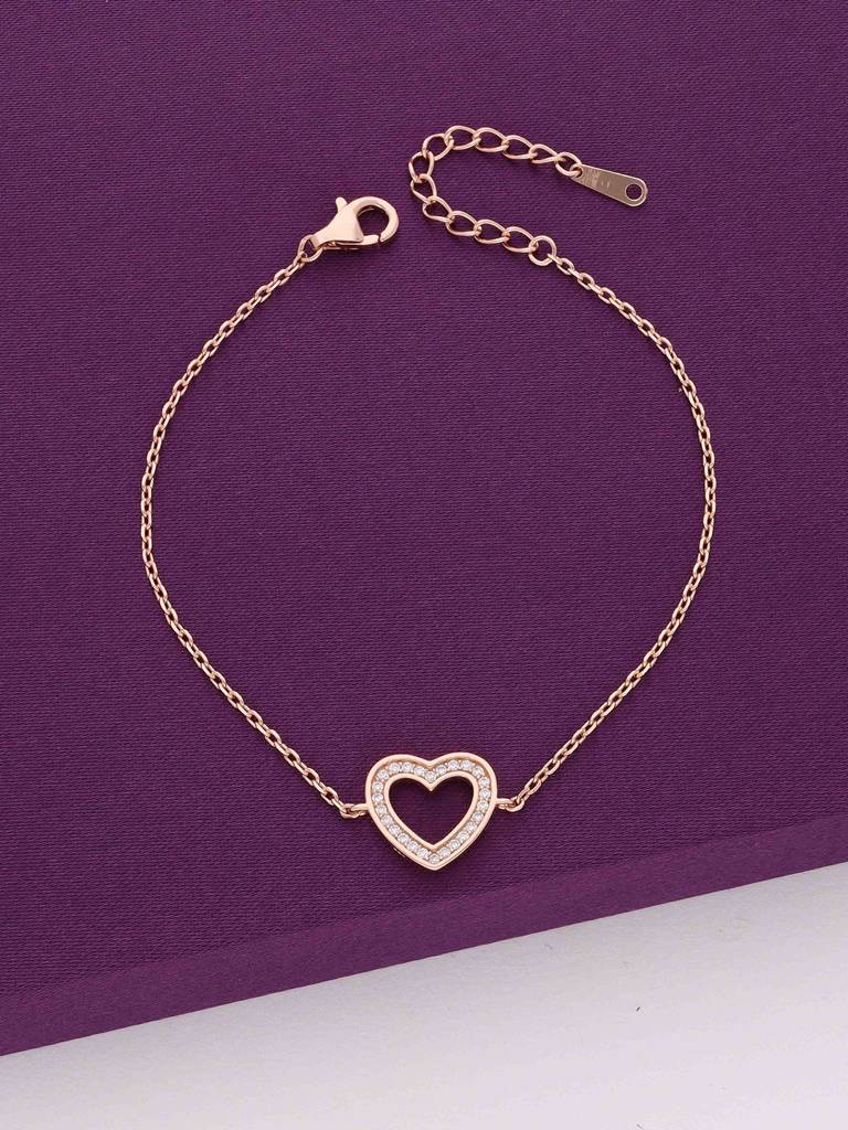 Sterling Silver Rose Gold Diamond Laced Heart Bracelet : BRLO139-RG-NA