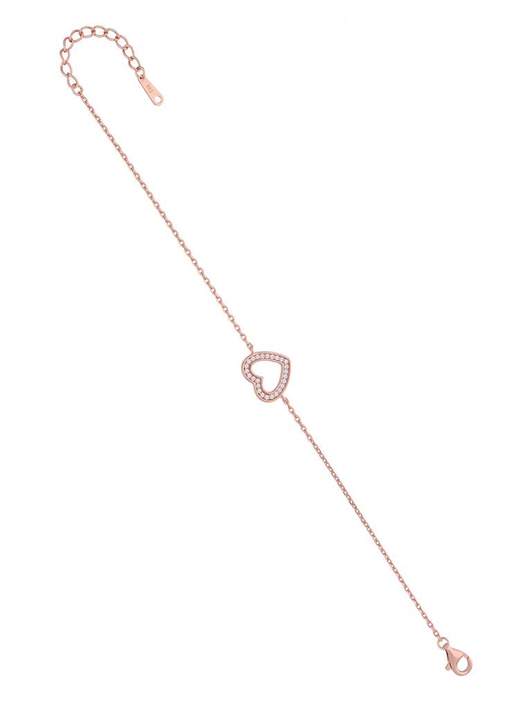 Sterling Silver Rose Gold Diamond Laced Heart Bracelet : BRLO139-RG-NA