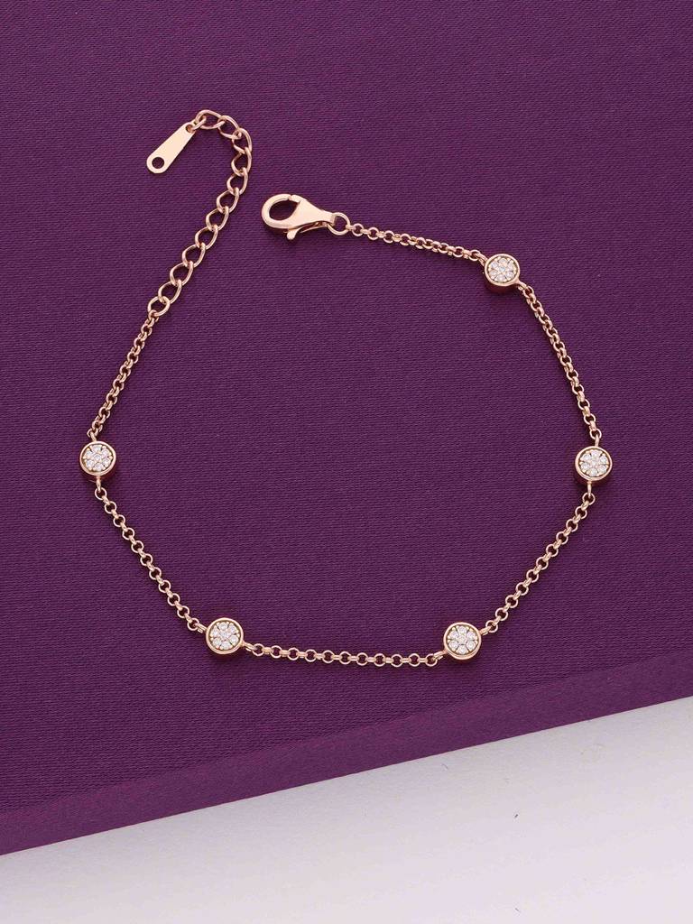 Sterling Silver Rose Gold Minimal Zircon Beaded Casual Bracelet : BRLO143-RG-NA