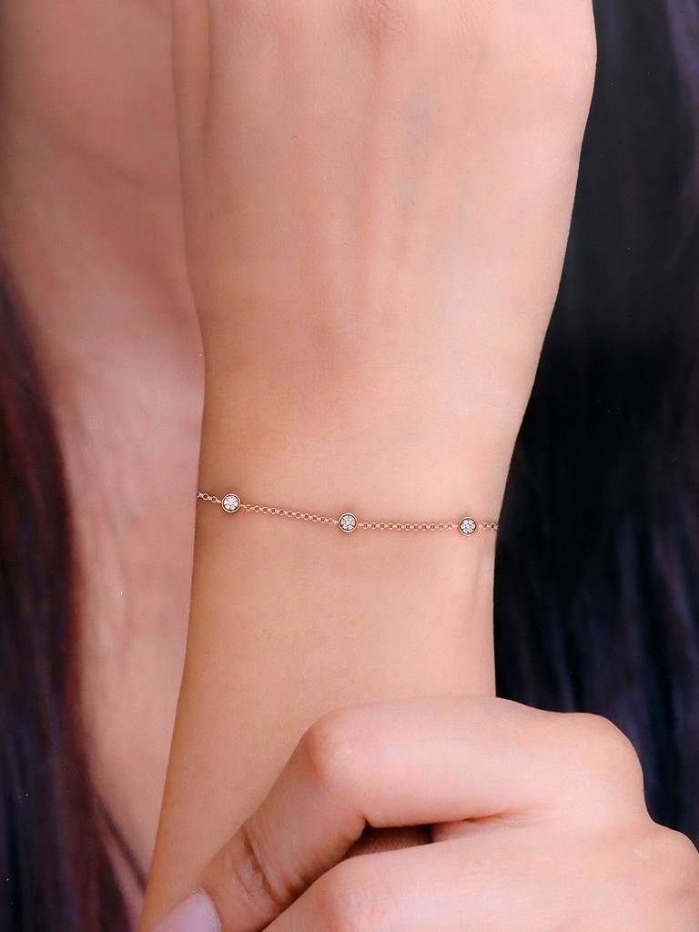 Sterling Silver Rose Gold Minimal Zircon Beaded Casual Bracelet : BRLO143-RG-NA