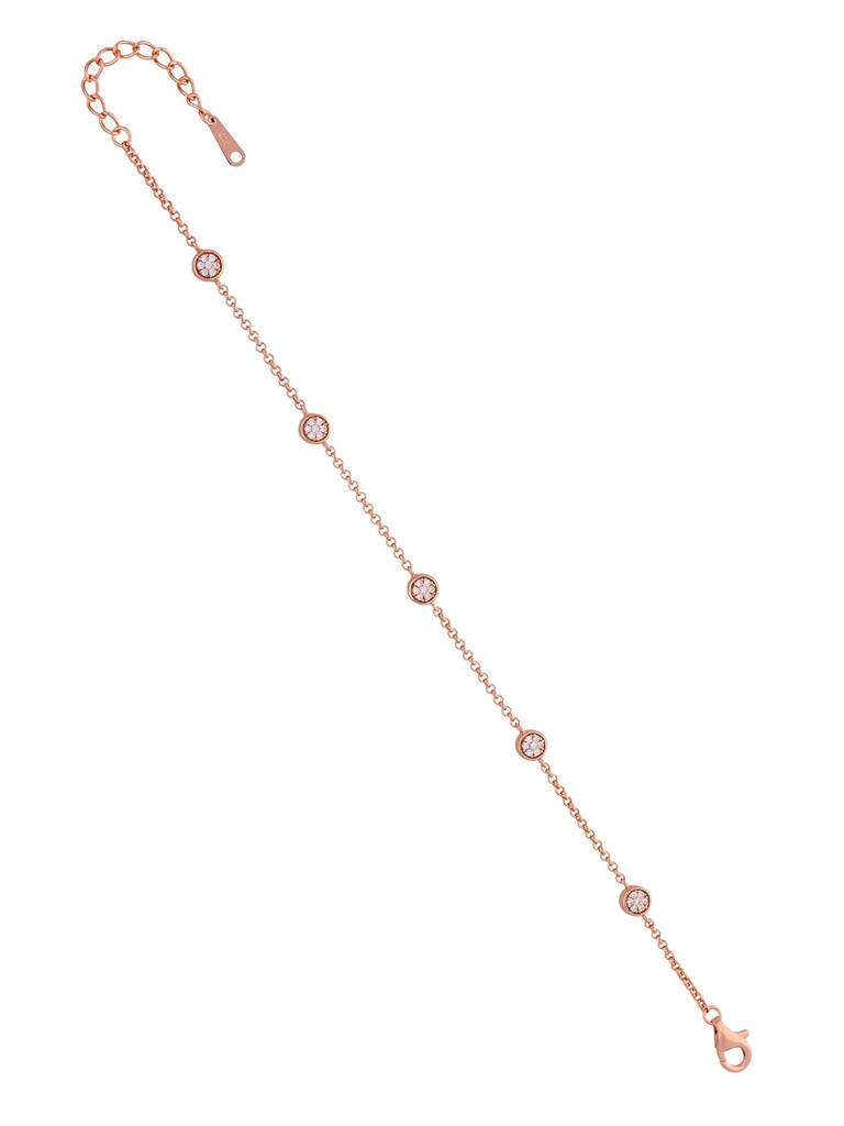 Sterling Silver Rose Gold Minimal Zircon Beaded Casual Bracelet : BRLO143-RG-NA