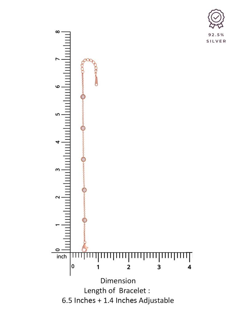 Sterling Silver Rose Gold Minimal Zircon Beaded Casual Bracelet : BRLO143-RG-NA