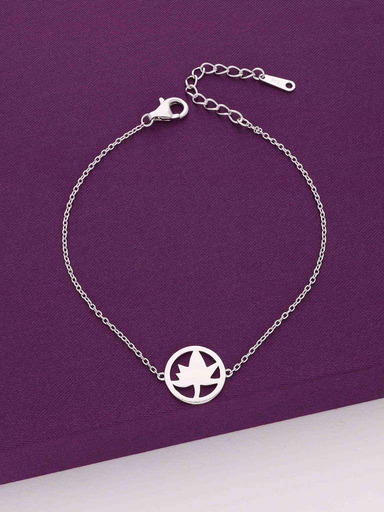 Sterling Silver Simple Leaf Bezel Bracelet : BRLO156-S-NA