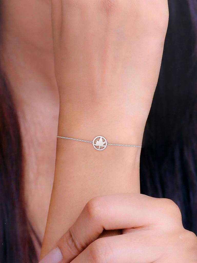 Sterling Silver Simple Leaf Bezel Bracelet : BRLO156-S-NA