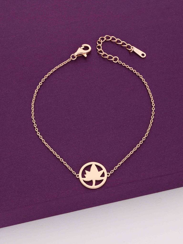 Sterling Silver Rose Gold Simple Leaf Bezel Bracelet : BRLO157-RG-NA