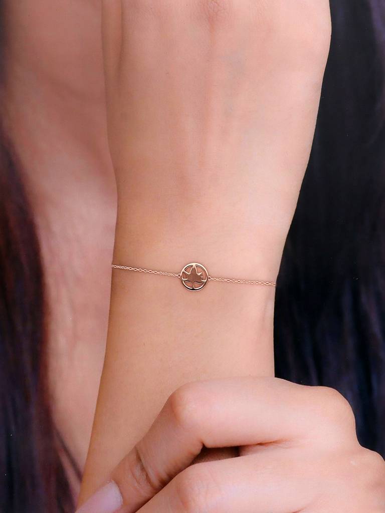 Sterling Silver Rose Gold Simple Leaf Bezel Bracelet : BRLO157-RG-NA