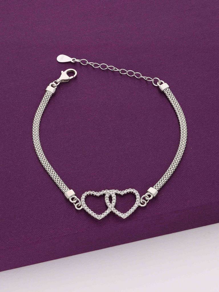 Sterling Silver A Duet Of Hearts Bracelet : BRLO176-S-NA