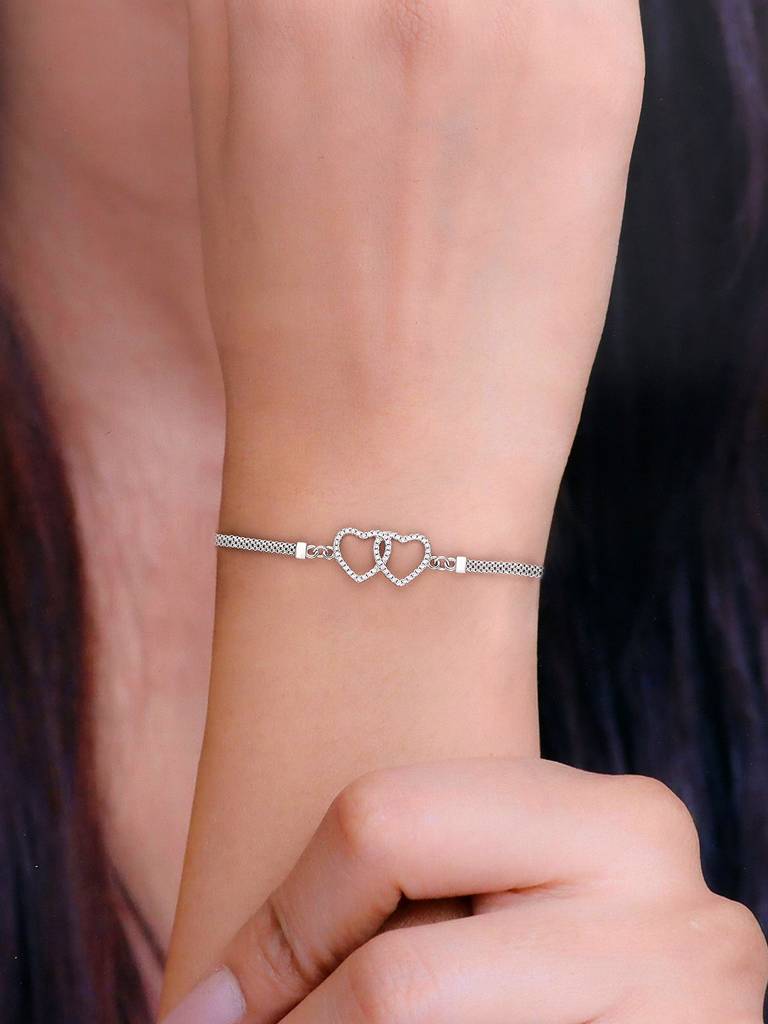 Sterling Silver A Duet Of Hearts Bracelet : BRLO176-S-NA