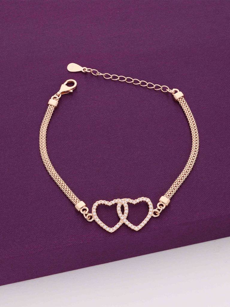 Sterling Silver Rose Gold A Duet Of Hearts Bracelet : BRLO177-RG-NA