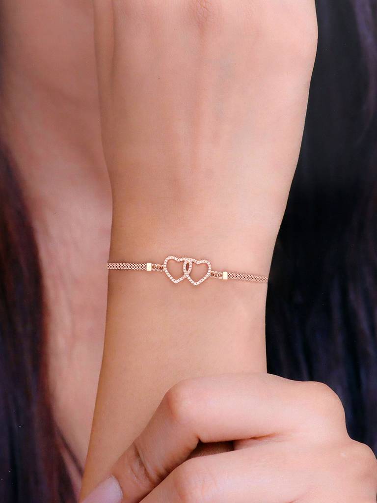 Sterling Silver Rose Gold A Duet Of Hearts Bracelet : BRLO177-RG-NA
