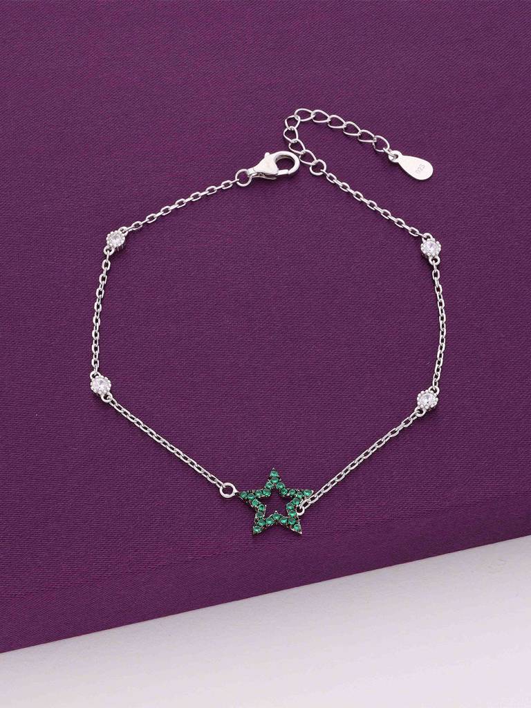Sterling Silver Minimal Green Star & Beads Casual Bracelet : BRLO186-S-NA