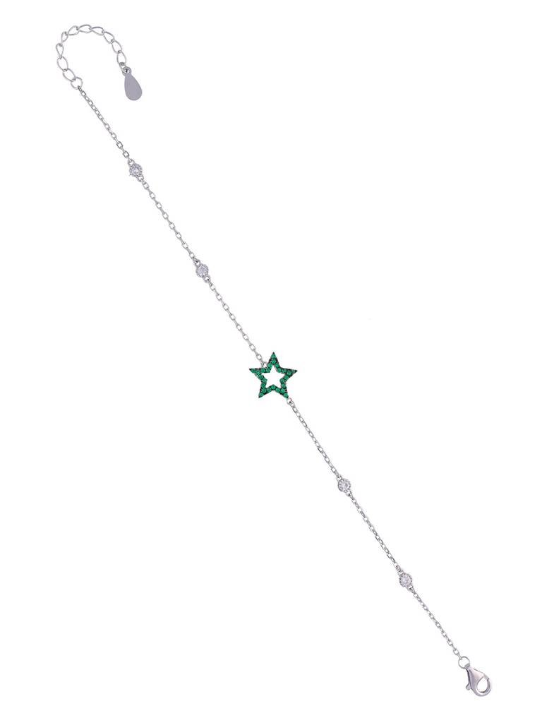Sterling Silver Minimal Green Star & Beads Casual Bracelet : BRLO186-S-NA